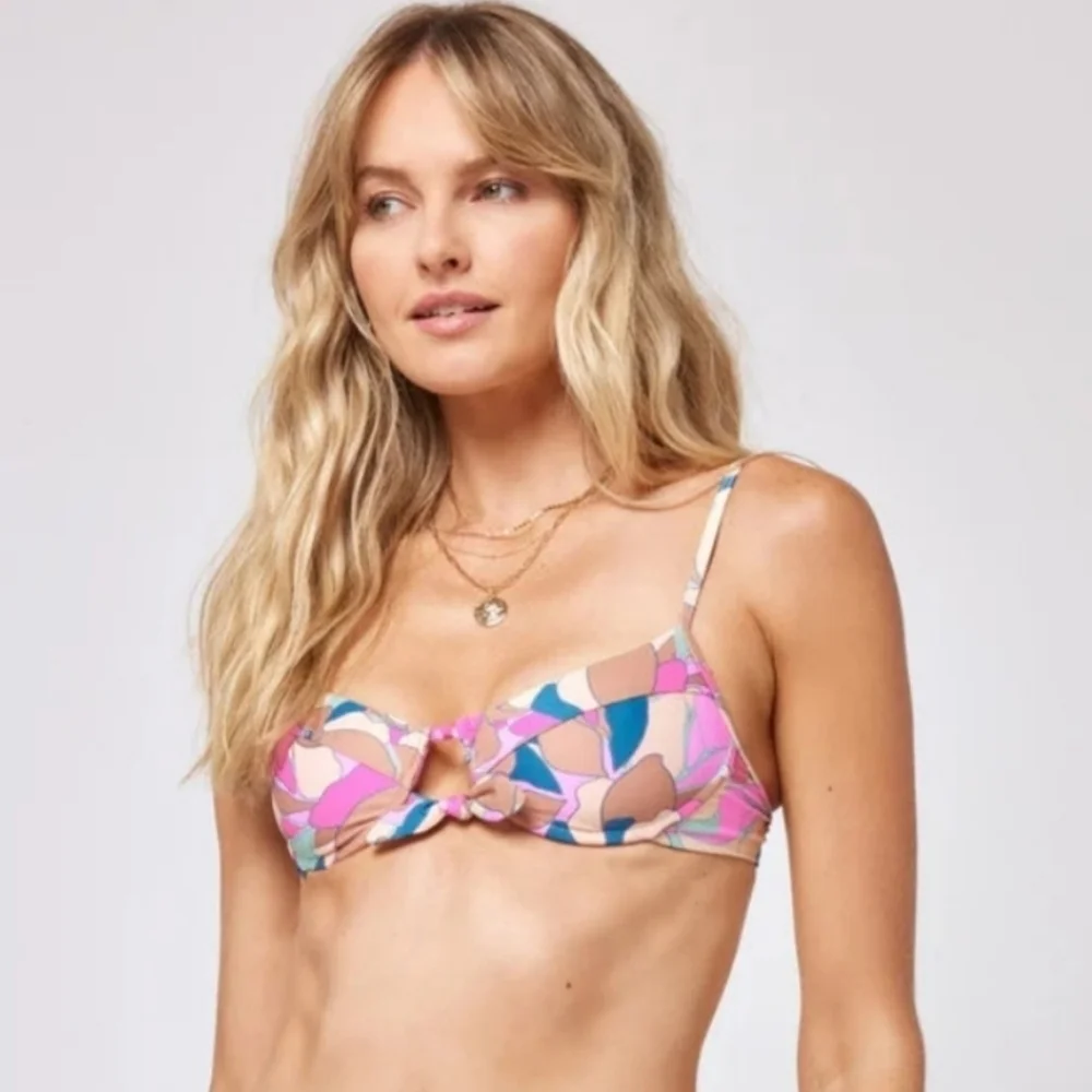 L*Space Rose Top Bikini Swim Top NWT Size Small Pink Abstract Tie Front